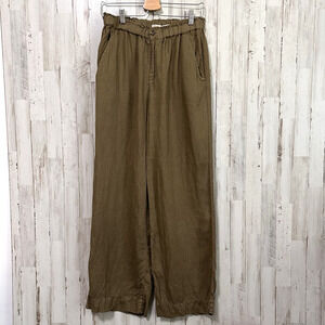 Faherty Monterey Linen Wide Leg Pants S Olive Green Elastic Waist 28x30 Summer